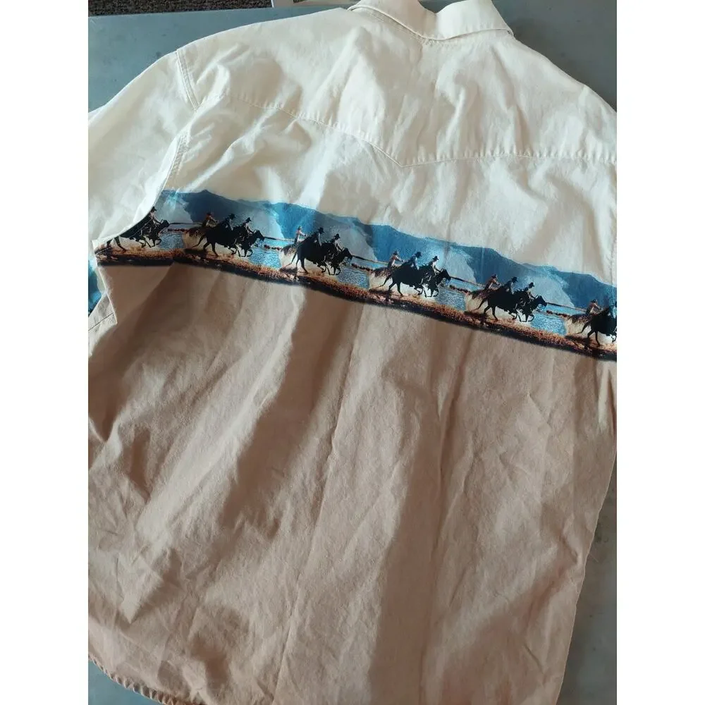 Vintage Wrangler Rodeo Cowboy Horses Print Western Pearl Snap Shirt Size XXL - Picture 13 of 13
